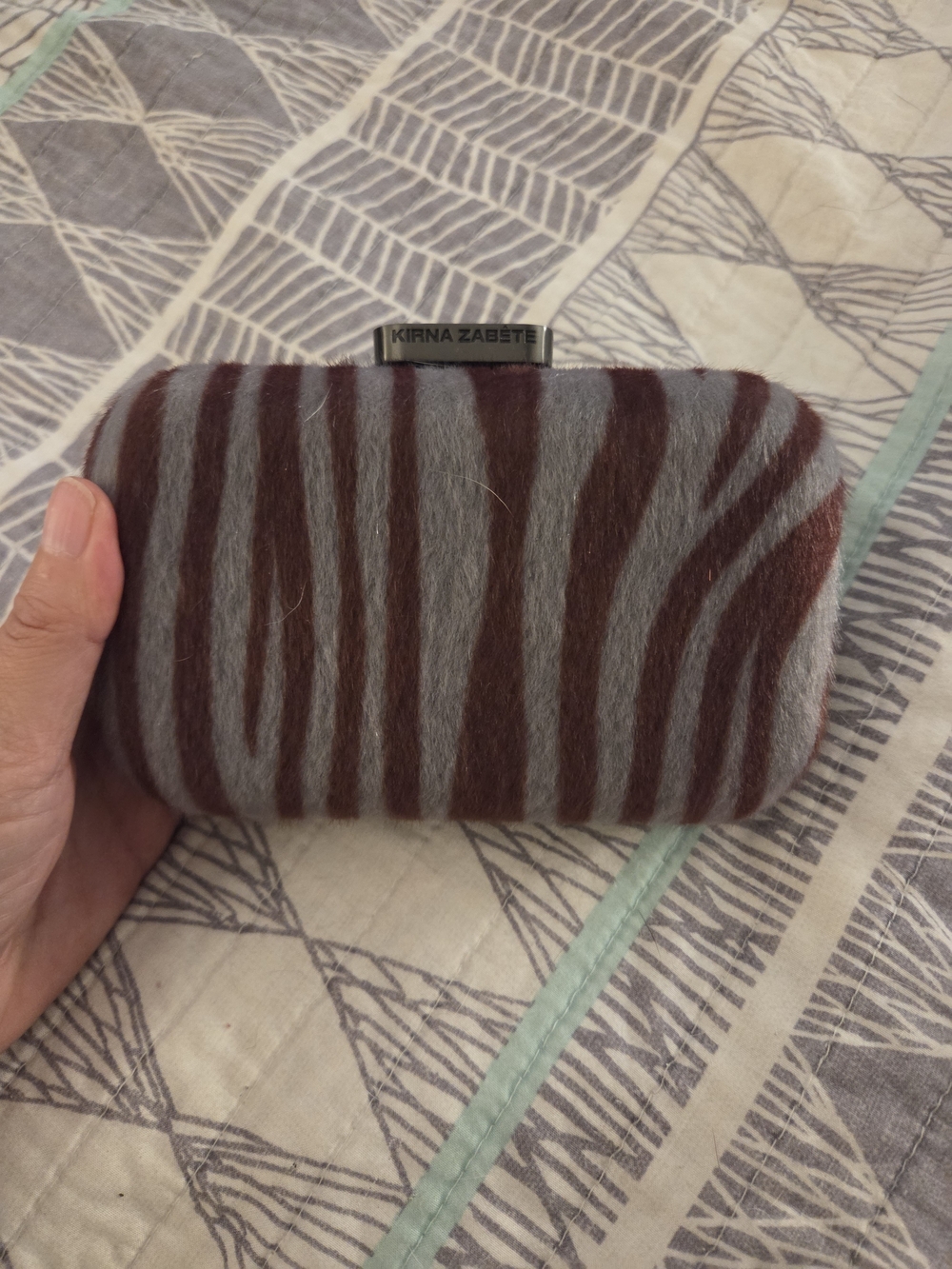 Kirna Zabête Gray and Brown Zebra-Stripe Women's Clutch